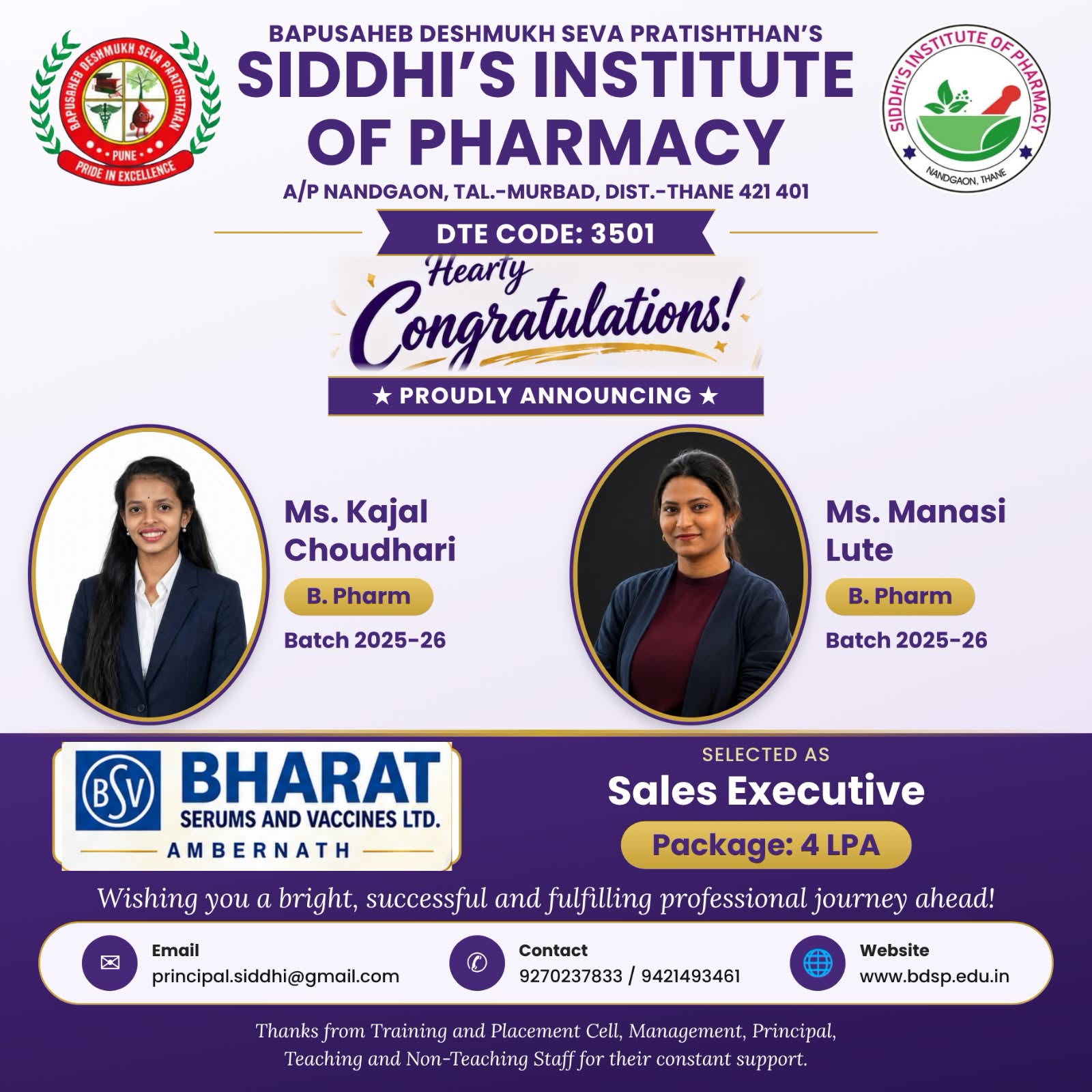 Ms. Kajal Choudhari and Ms. Manasi Lute