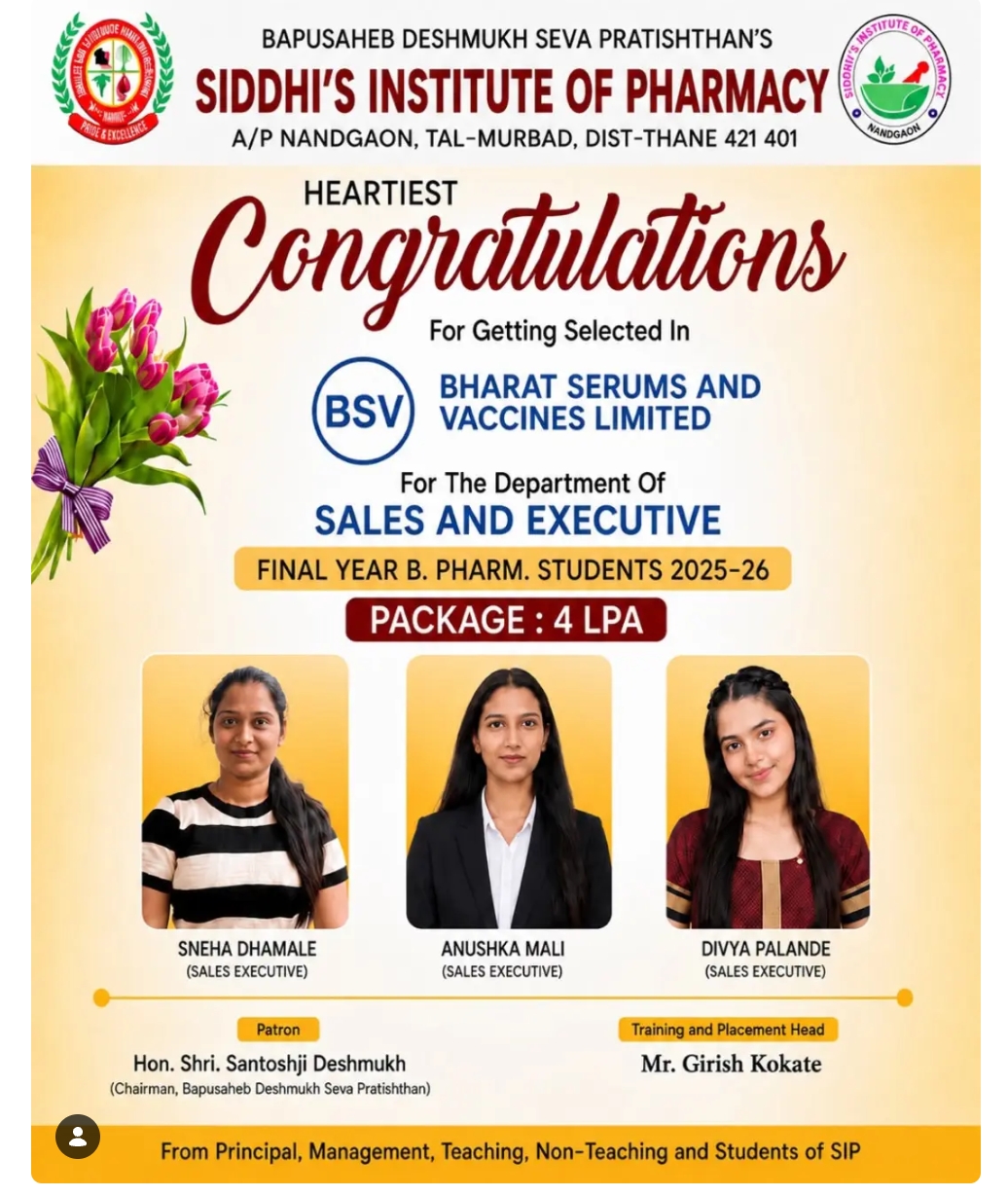 Ms. Sneha Dhamale, Ms. Anushka Mali, Ms. Divya Palande